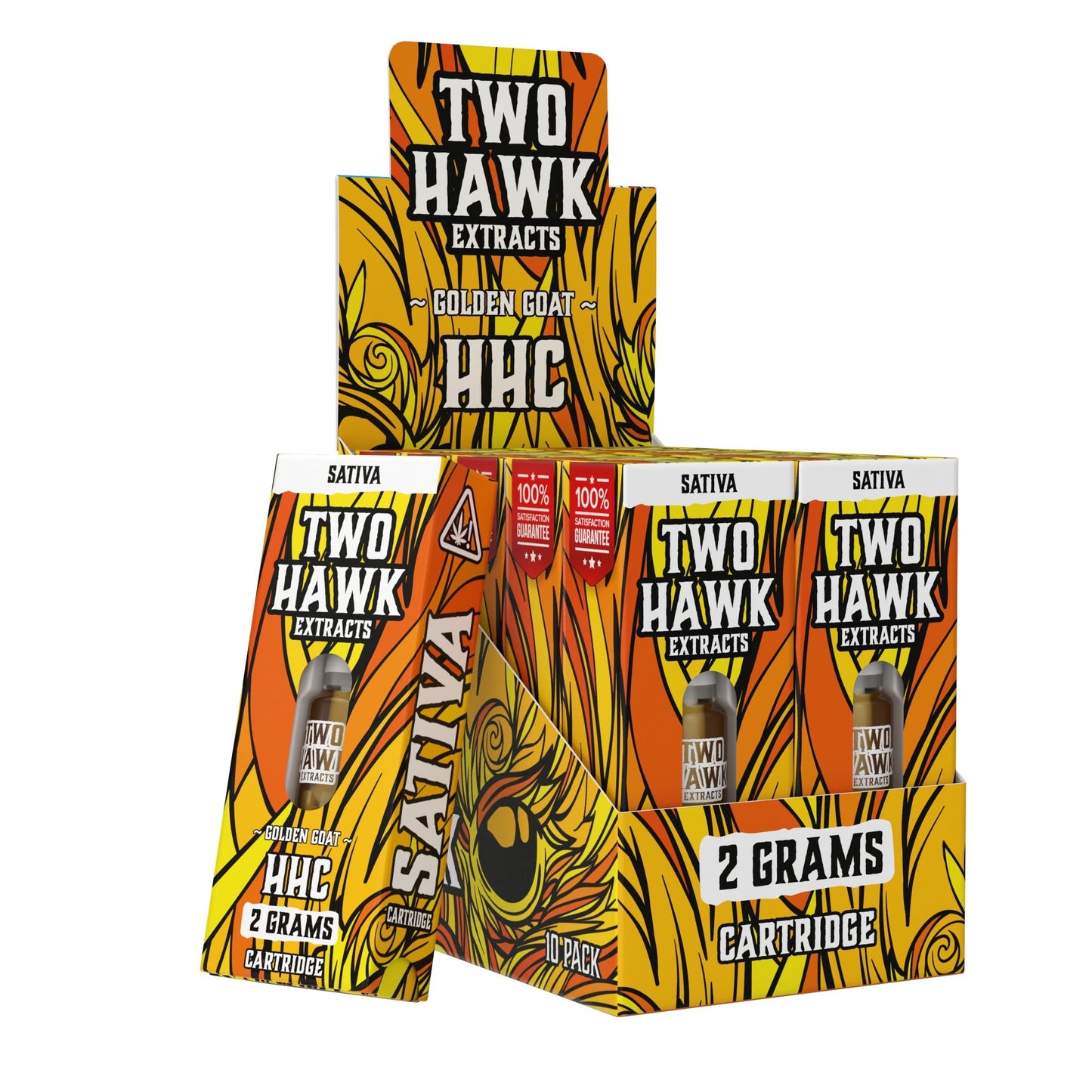 Golden Goat (sativa hybrid) - HHC - 2 GRAM Single box & open 10 pack - Cart - Two Hawk Extracts